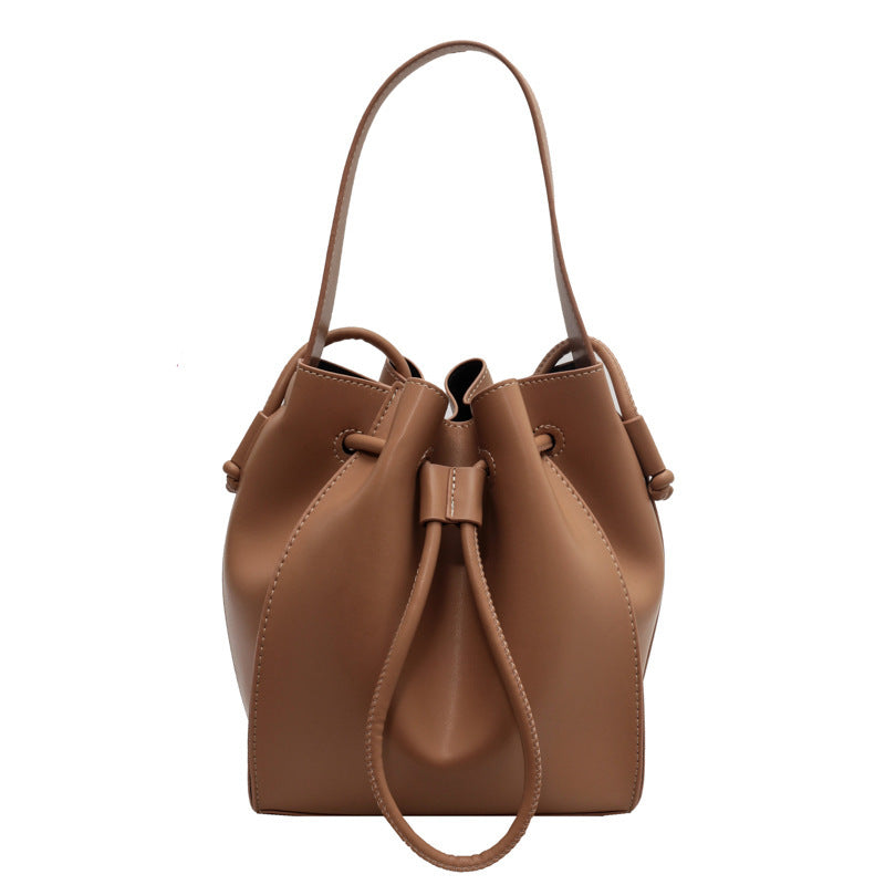 Solid Color Pleated Drawstring Handbag