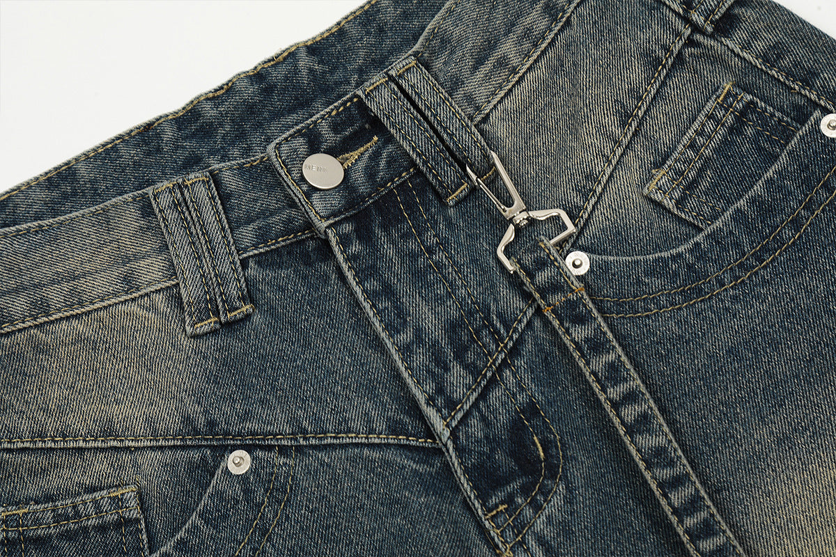 High Street VBIE Blue Washed Straight Loose Wide-leg Pants