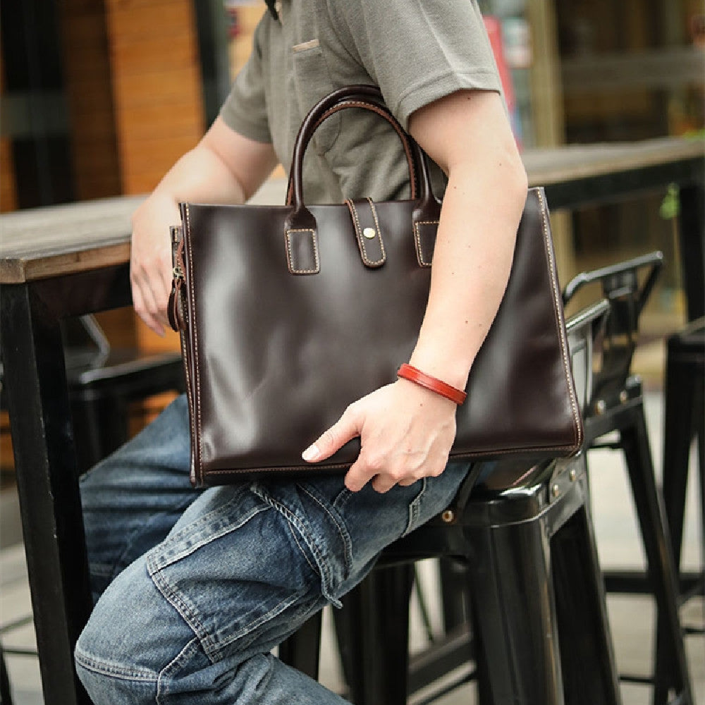 New Men's Leather Business Handbag