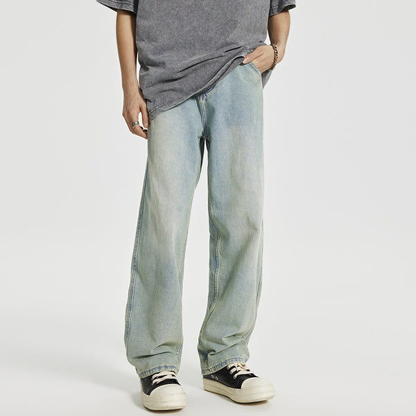 Men's Retro Washed Distressed Light-colored Jeans