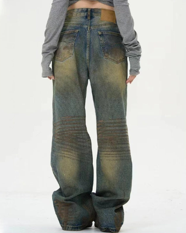 American Retro Pu Shuai Washed And Worn Jeans