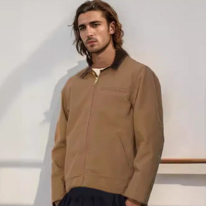 Men's Color Matching Lapel Zipper Jacket