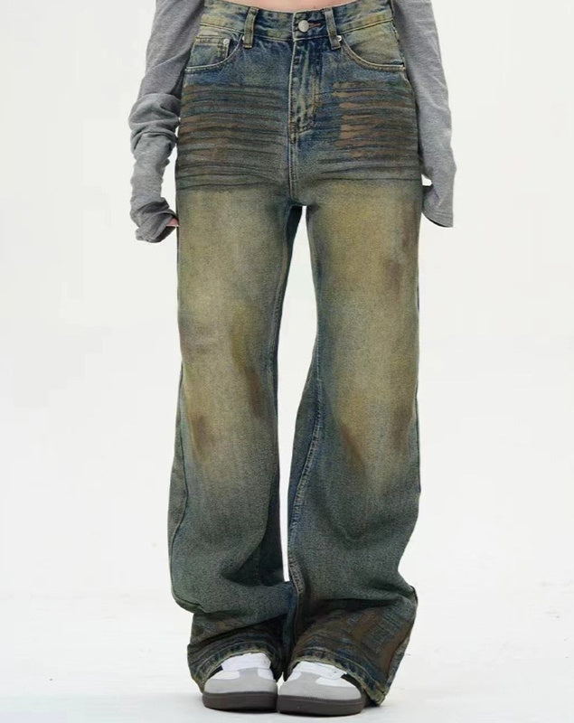 American Retro Pu Shuai Washed And Worn Jeans