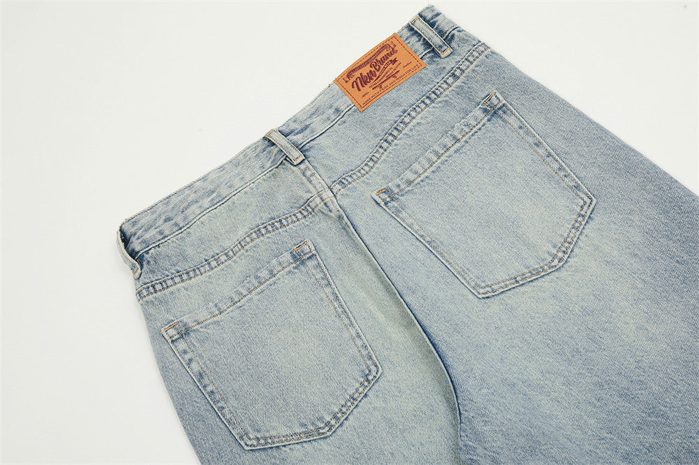 Light Color Washed And Worn Jeans For Men
