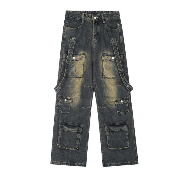 Functional Multi-pocket Workwear Jeans For Men