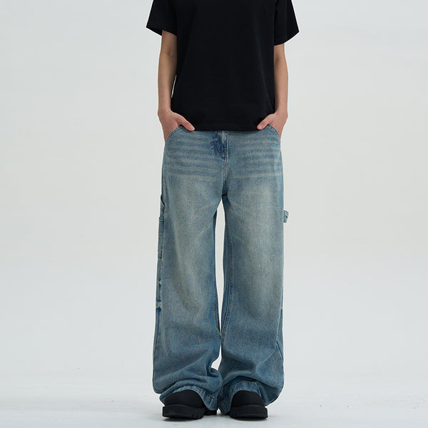 Washed Jeans Loose Wide Leg Straight Mop Trousers
