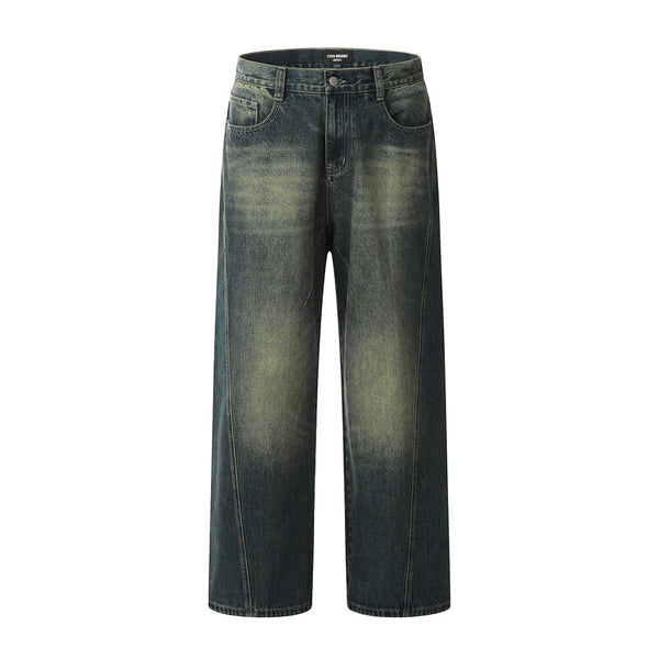 Loose Washed-out Straight Jeans For Men