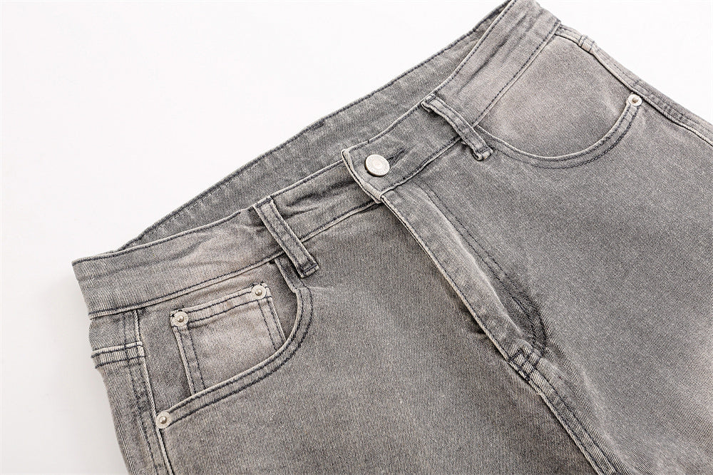 Washed Frayed Hem Straight Jeans For Men
