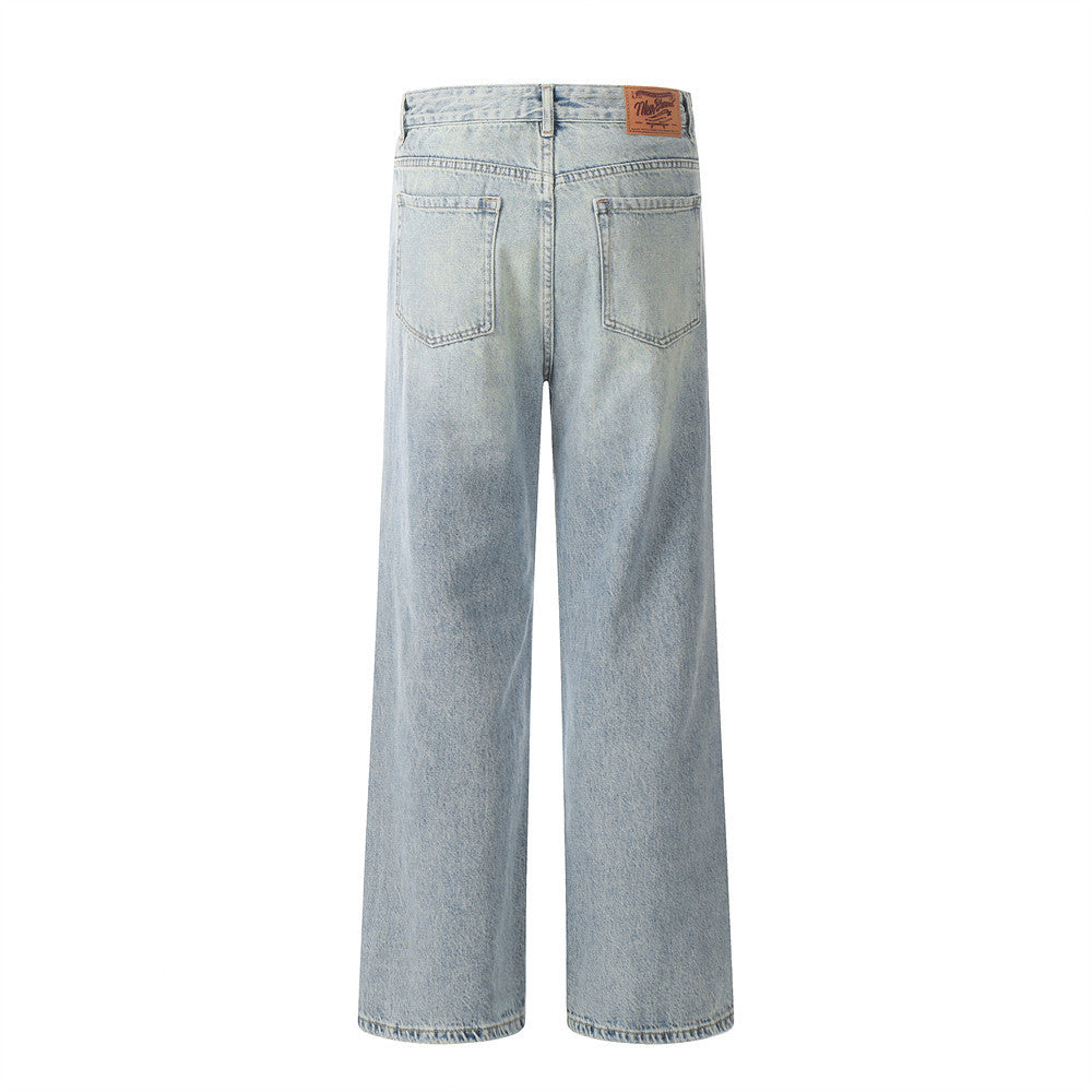 Light Color Washed And Worn Jeans For Men