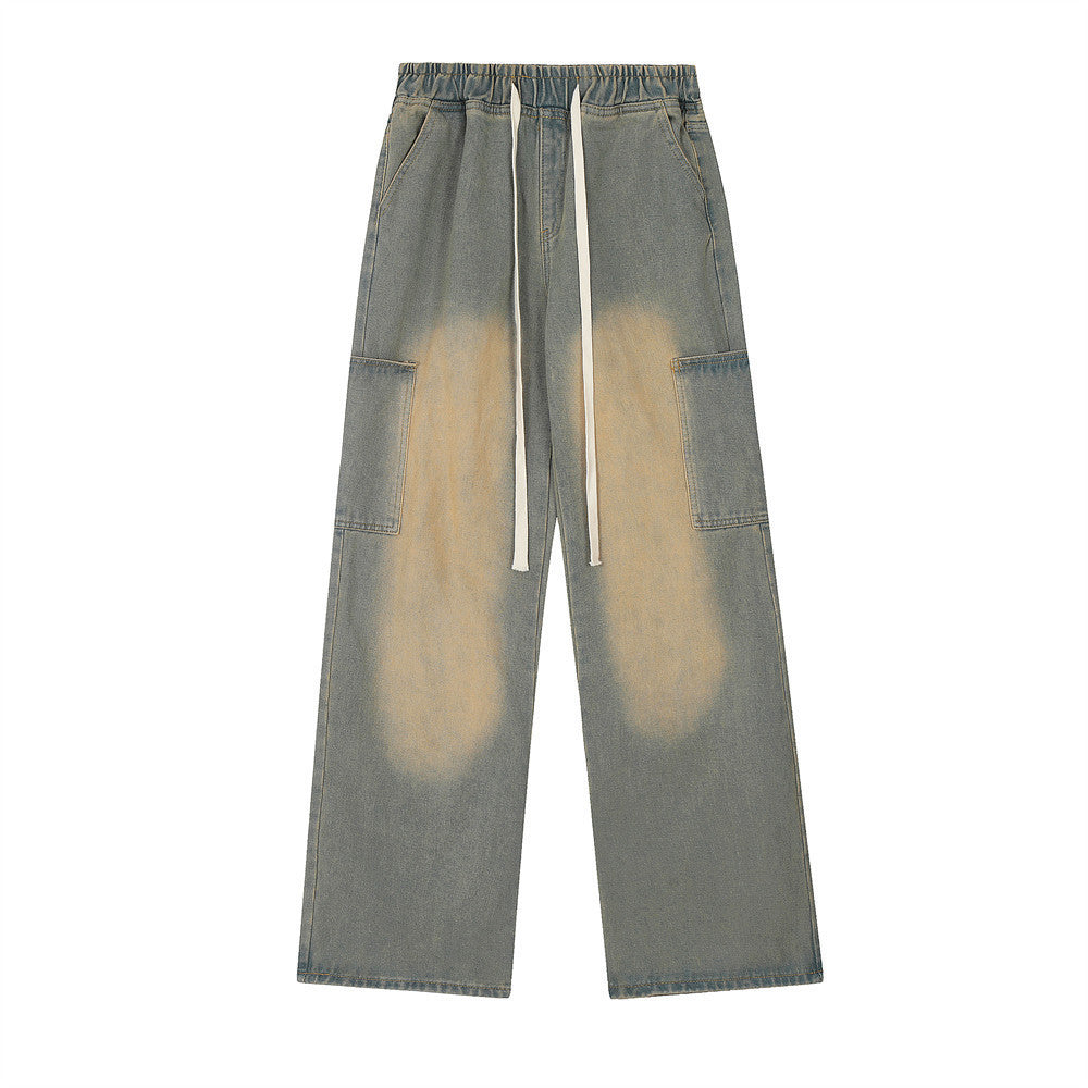 Contrast Color Wide-leg Workwear Jeans For Men