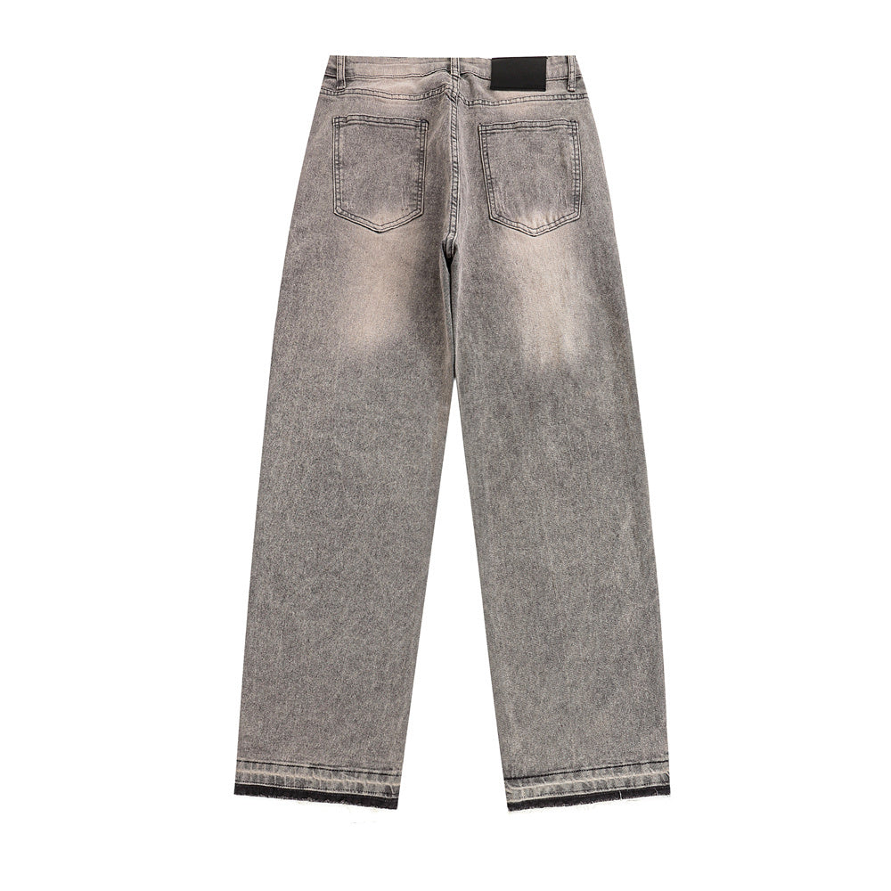 Washed Frayed Hem Straight Jeans For Men