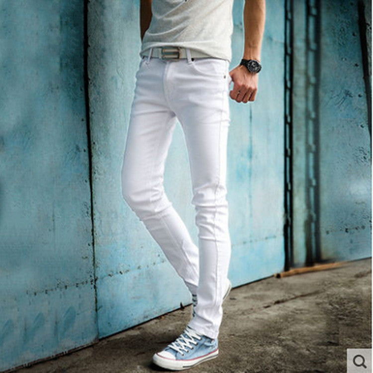 Trendy Men New Metrosexual Pattern & White Skinny Jeans Men's Korean-style Slim Fit Casual Pants Men