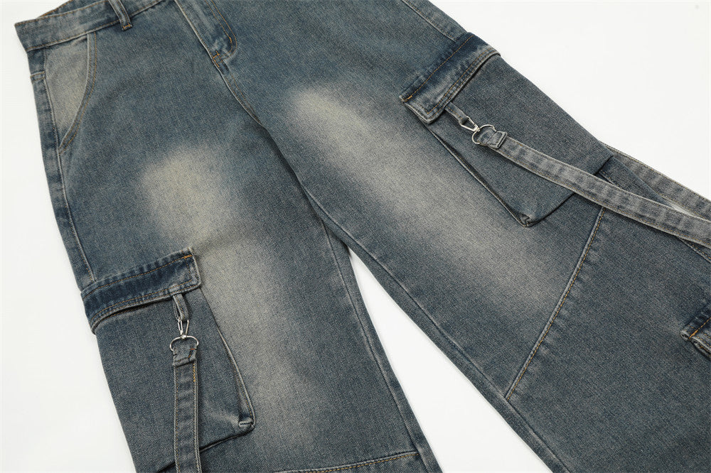 Fashion Personality Multi-pocket Workwear Jeans Men