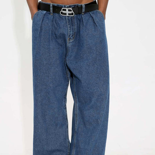 Mid-waist Wide Leg Straight Solid Color Jeans For Men