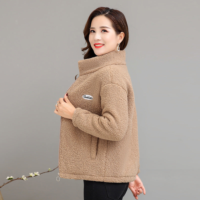 Women's Winter Clothes Fleece-lined Thickened Cotton-padded Clothes Middle-aged And Elderly Women's Cashmere Warm Top