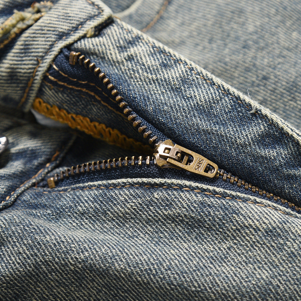 Fashion Personality Washed And Worn Jeans Men