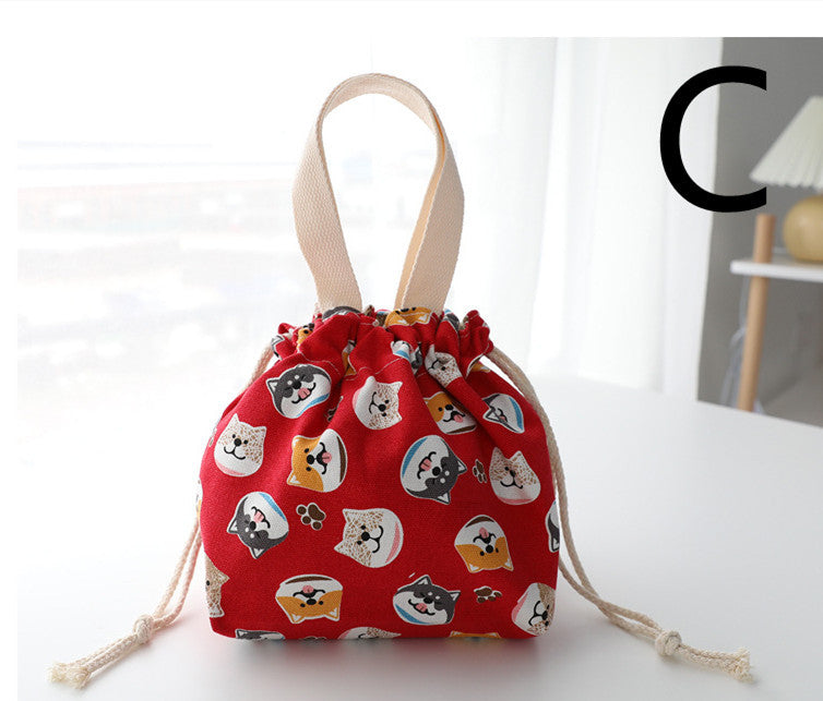 Canvas Handbag Women's Lunch Box Lunch Box Drawstring Cloth Handbag