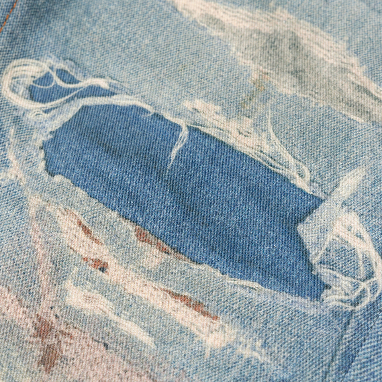 Digital Direct Injection Printing Vintage Washed Distressed Straight Jeans