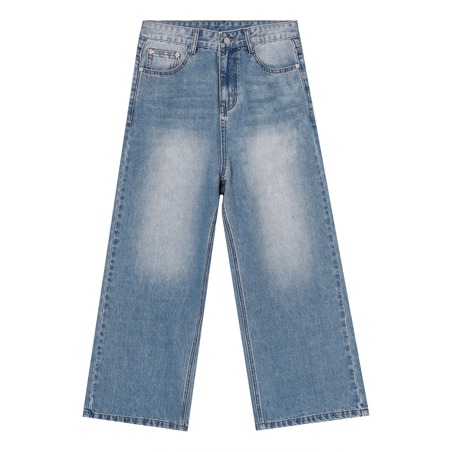 Men's Blue Straight Wide Leg Casual Jeans