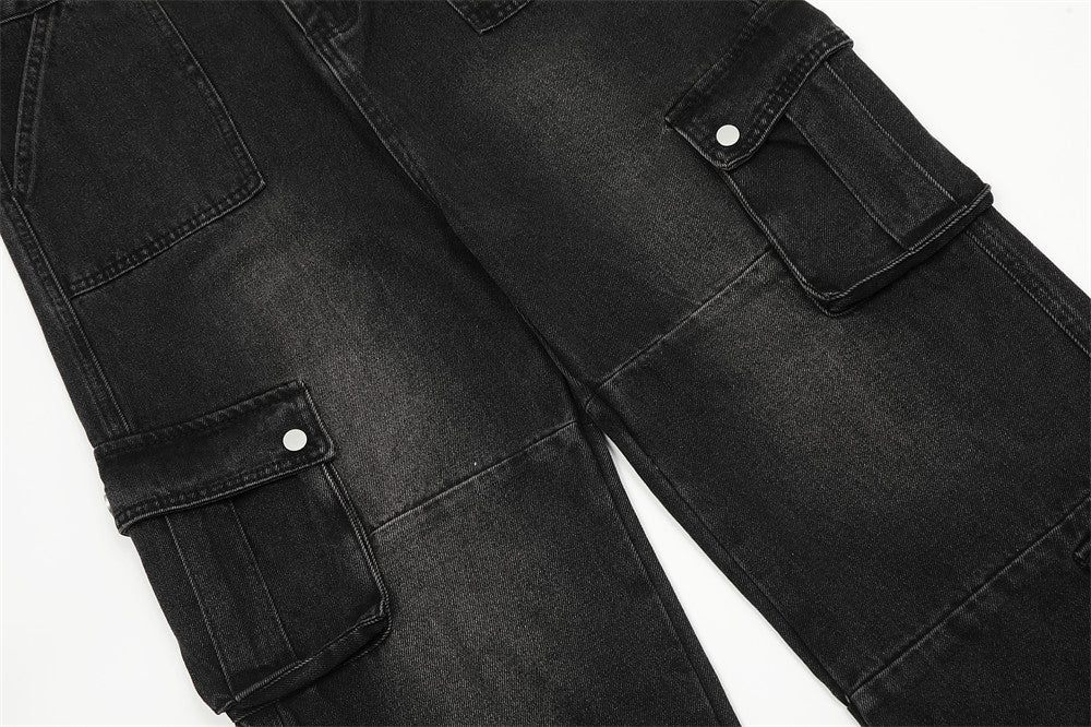Workwear Washed And Worn Jeans For Men