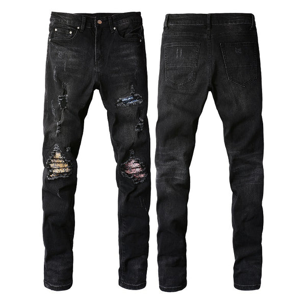 Hole & Patch Jeans Men's Slim Fit Skinny Pants