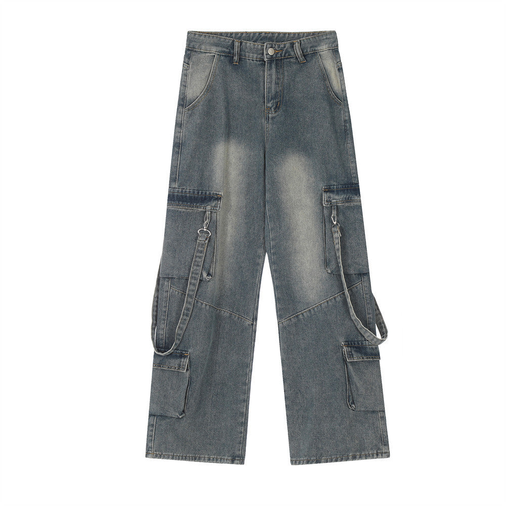 Fashion Personality Multi-pocket Workwear Jeans Men