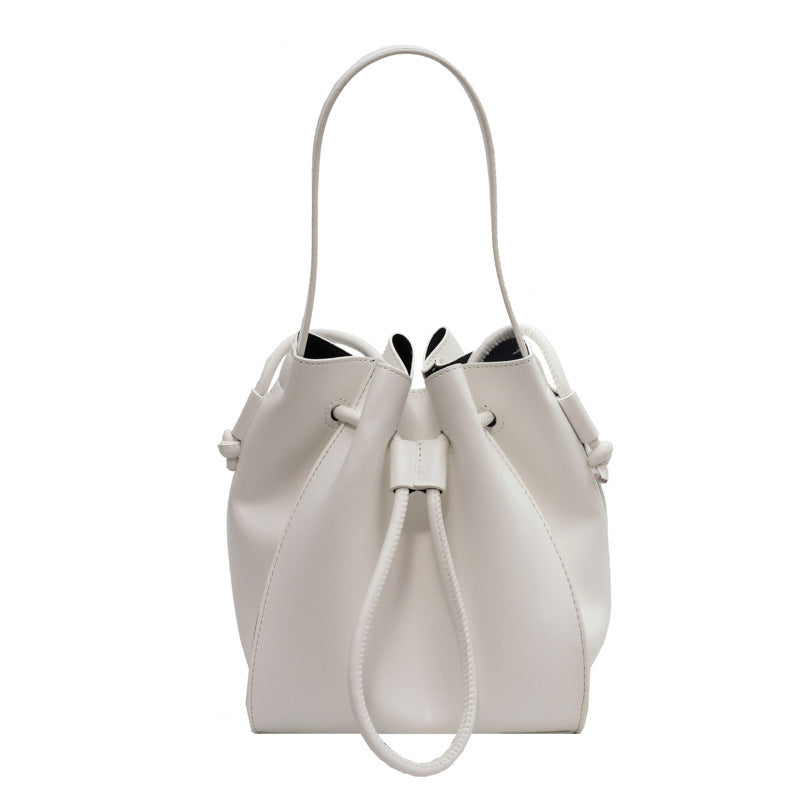 Solid Color Pleated Drawstring Handbag