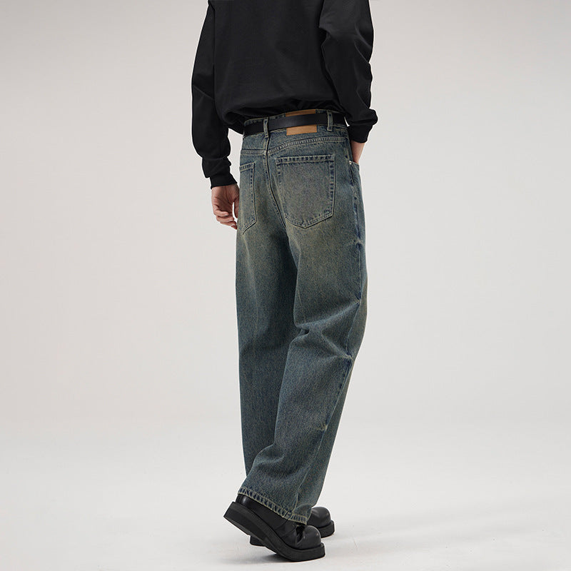 American Retro Washed Decorative Flower Jeans For Men
