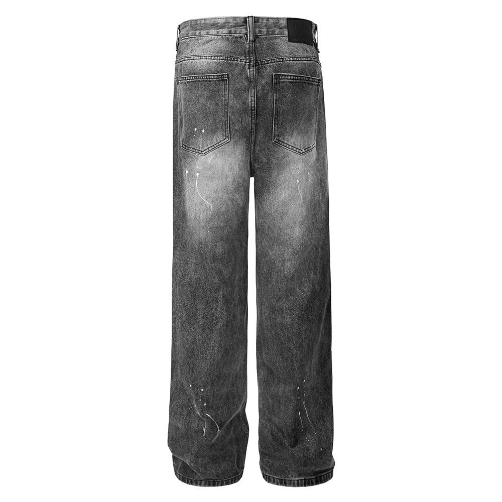 Fashion Wash Spray Printed Jeans For Men