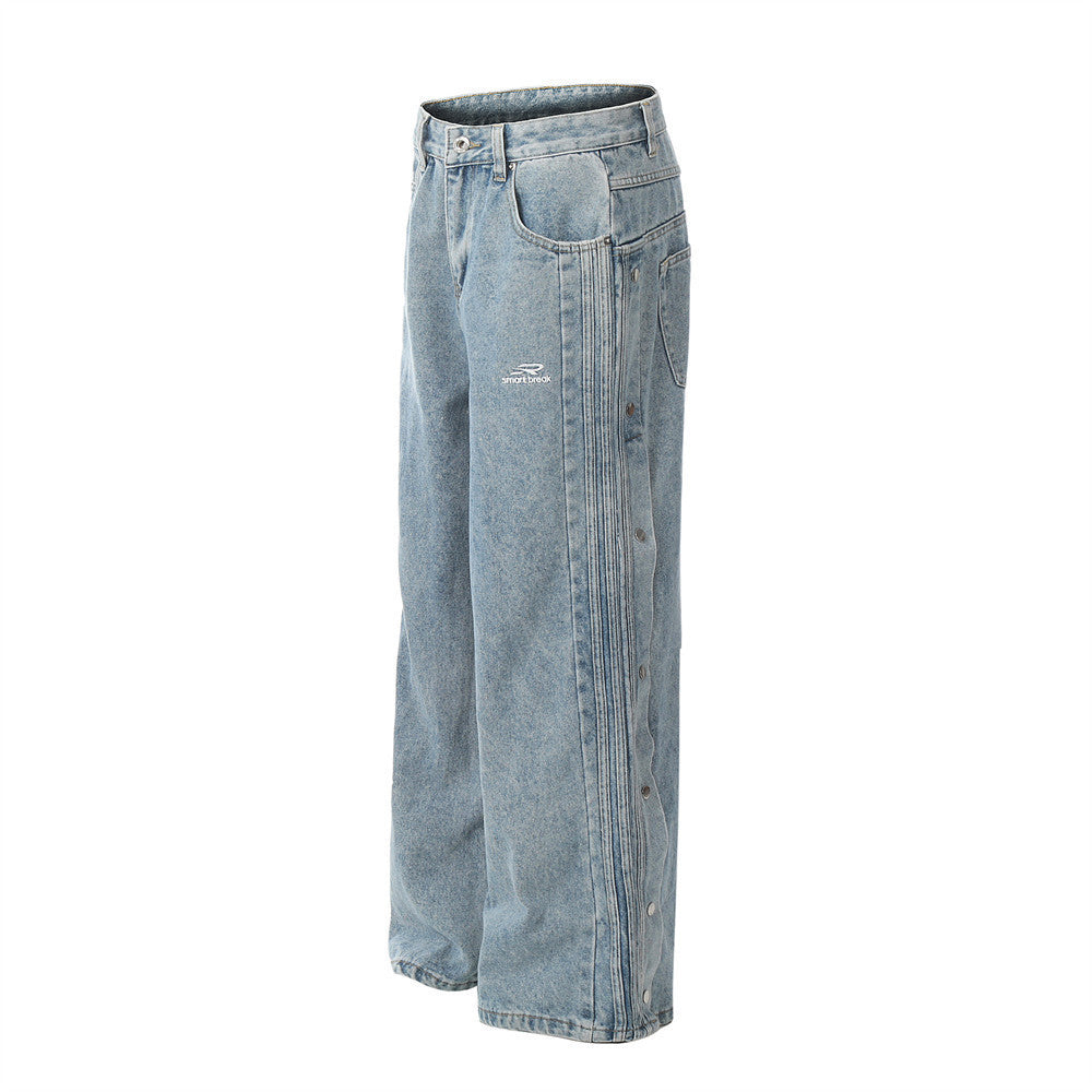 Fashion Side Striped Button Jeans For Men