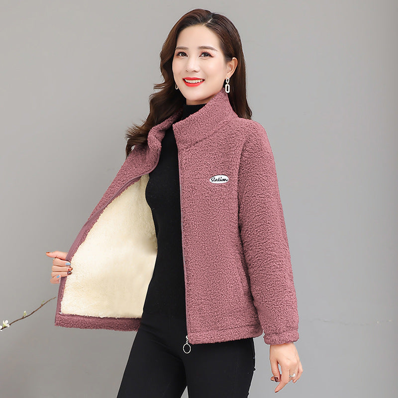 Women's Winter Clothes Fleece-lined Thickened Cotton-padded Clothes Middle-aged And Elderly Women's Cashmere Warm Top