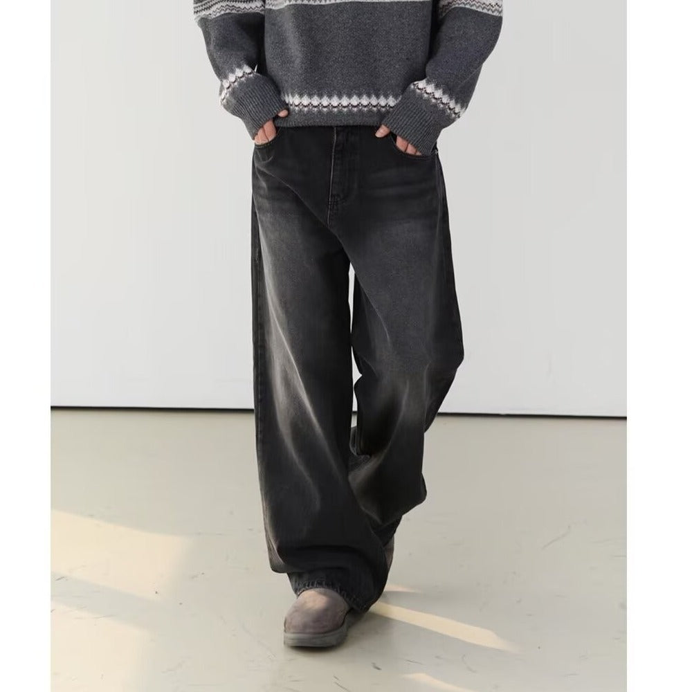 Retro Washed Jeans Men's Loose Straight Wide-leg Pants