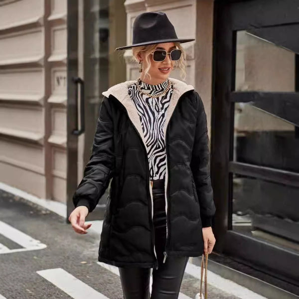 Mid-length Hooded Slim Fit Fleece Lined Coat