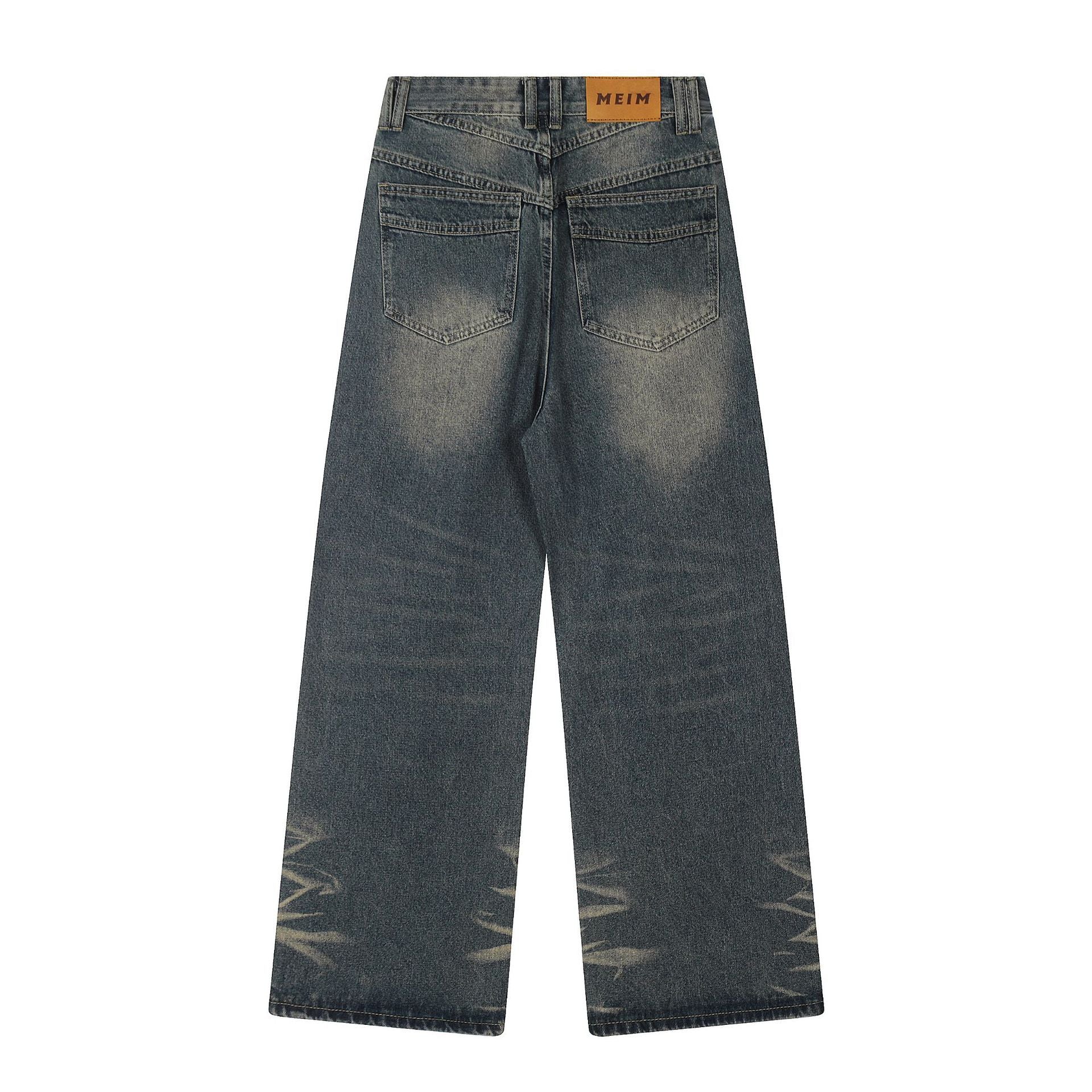 High Street VBIE Blue Washed Straight Loose Wide-leg Pants