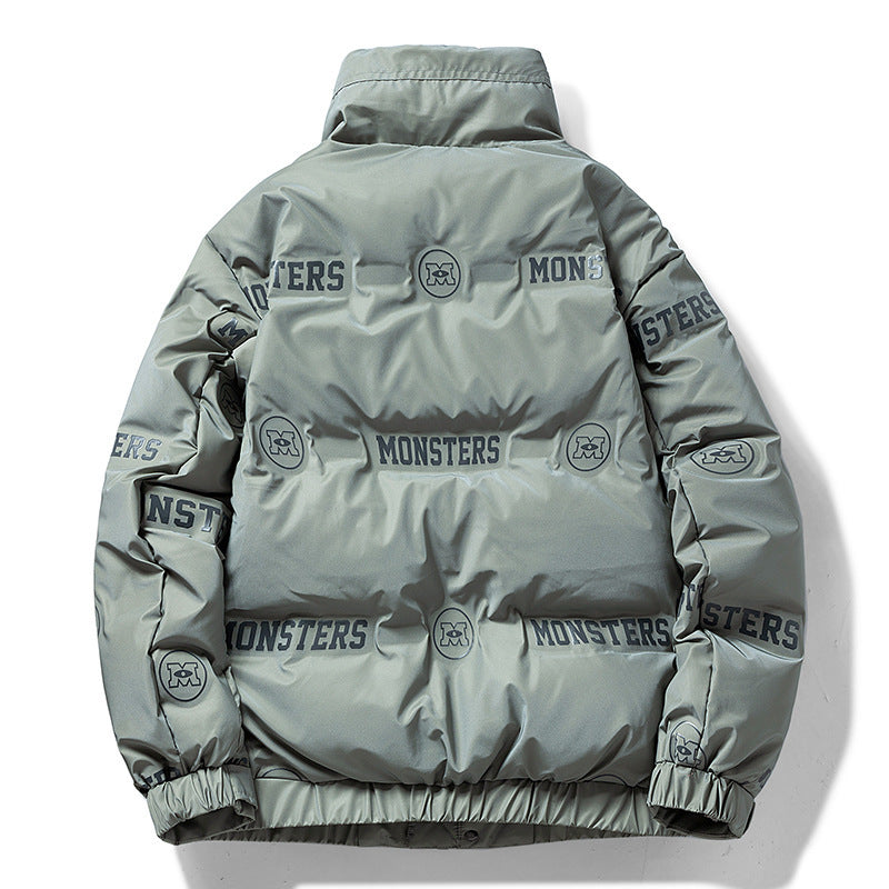 Plush Down Jacket Men's New Letter Printing Loose Casual All-match