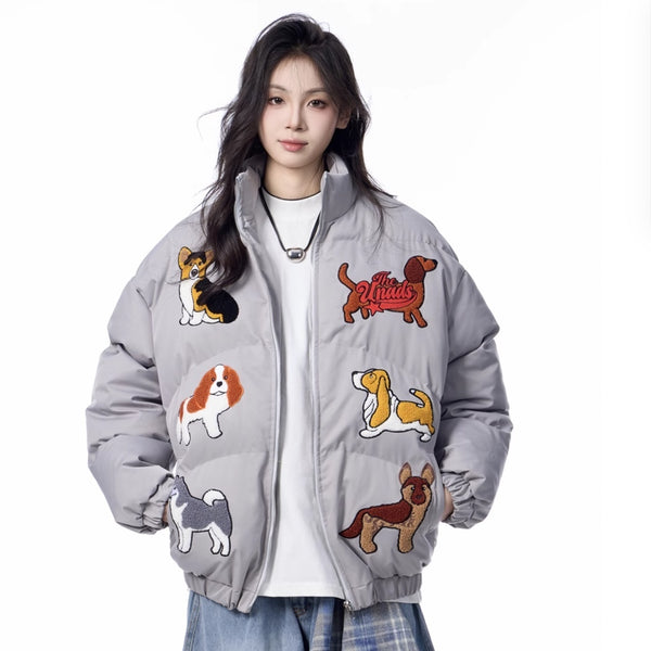 Women's Loose Retro Puppy Embroidered Cotton-padded Jacket