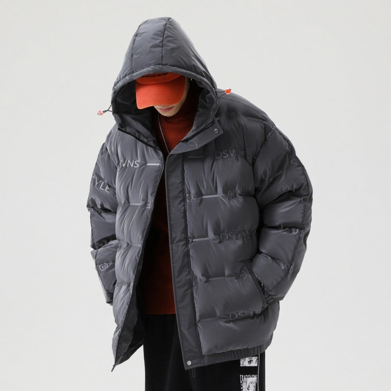 New Men's Mid-length Warm Korean Style Hooded Bread Jacket