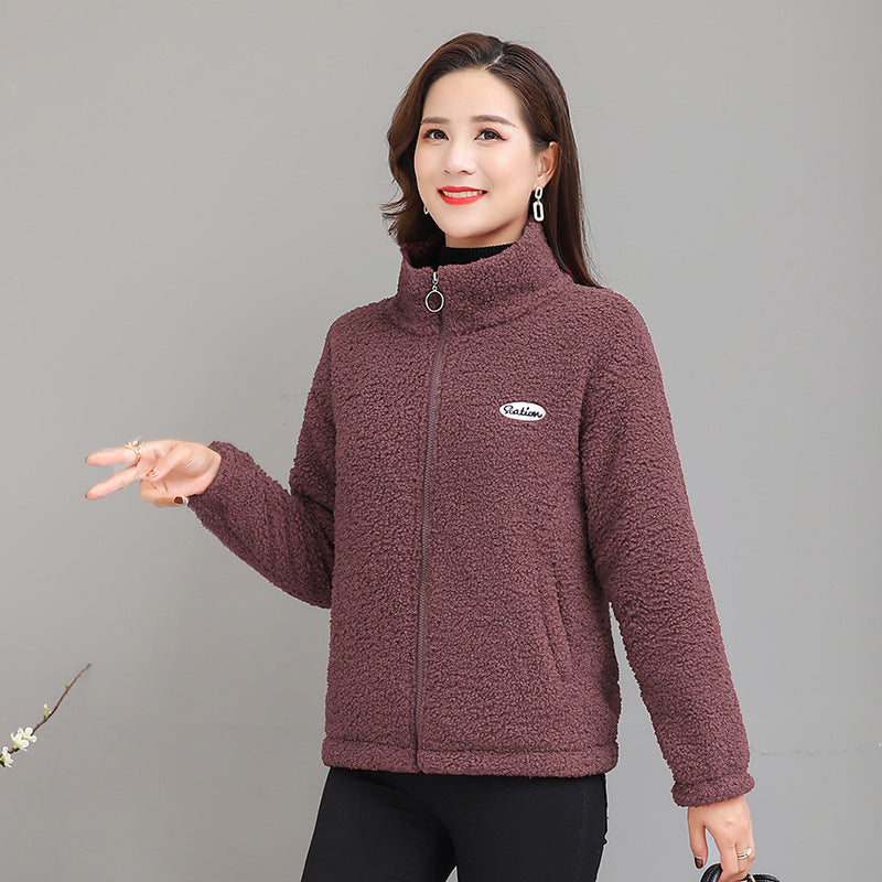 Women's Winter Clothes Fleece-lined Thickened Cotton-padded Clothes Middle-aged And Elderly Women's Cashmere Warm Top