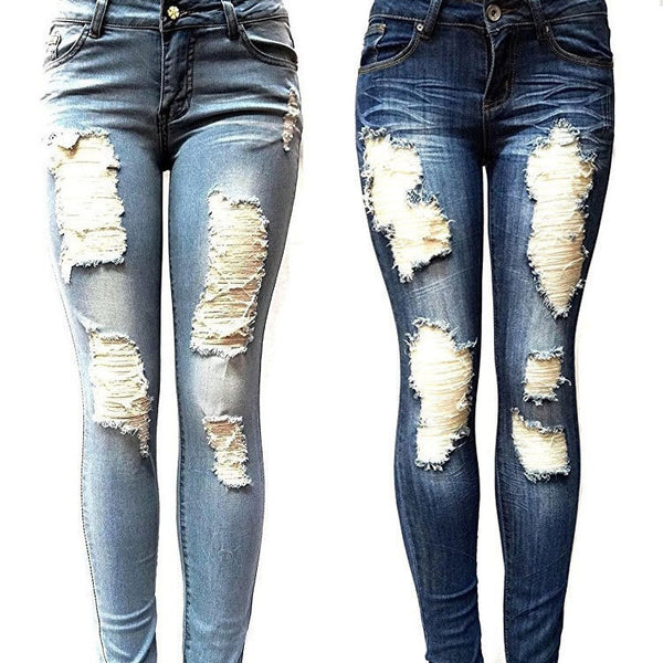 European And American Style Women Ripped Slimming Jeans