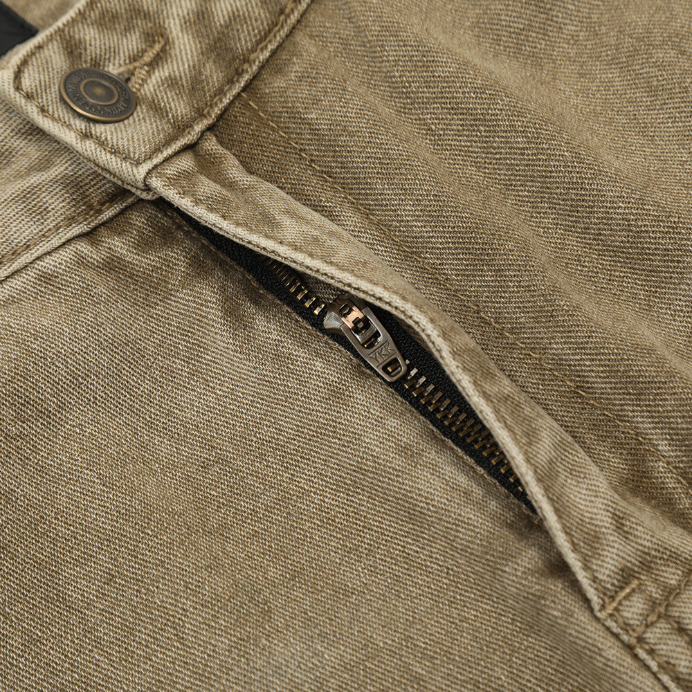 Fashion Waste Soil Pleated Cargo Jeans Men
