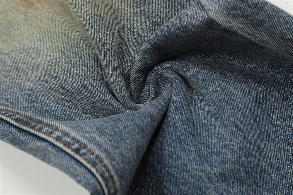 Yellow Mud Dyed Ripped Jeans For Men
