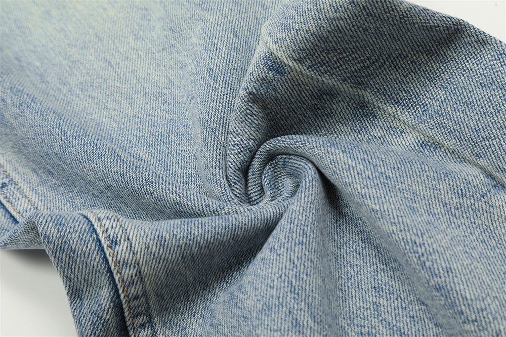 Light Color Washed And Worn Jeans For Men