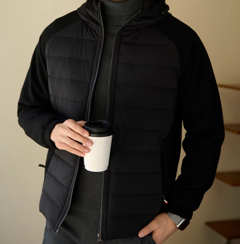 Men's Thin Hooded Stitching Down Jacket