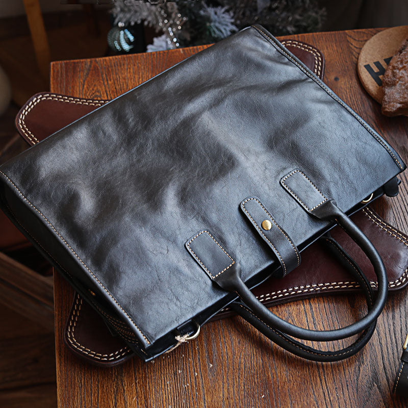 New Men's Leather Business Handbag