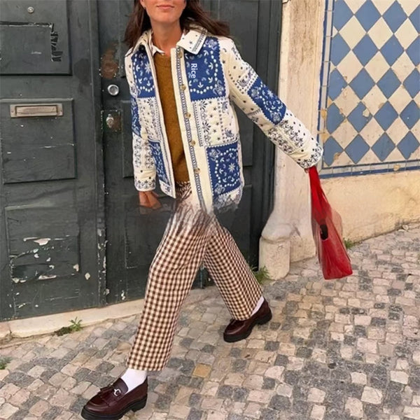 Autumn And Winter Ethnic Style Floral Contrast Color Thin Embroidery Cotton-padded Jacket