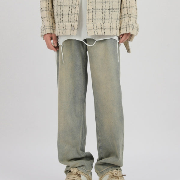 Yellow Mud Dyed High Street Washed Worn Jeans Men