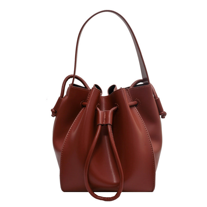 Solid Color Pleated Drawstring Handbag