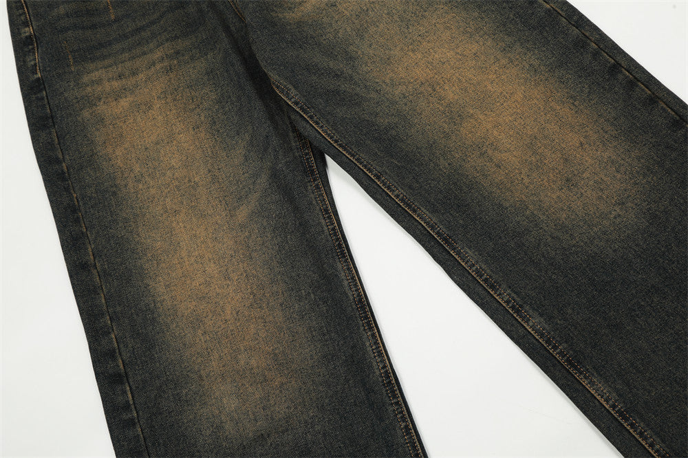 Contrast Color Washed Wide-leg Jeans Men