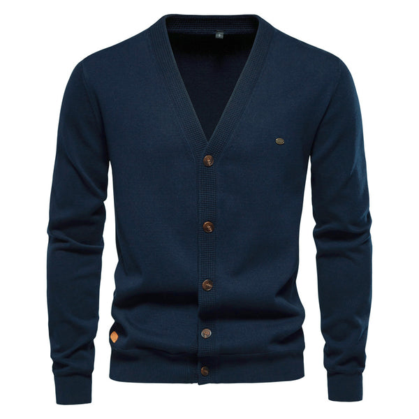 Men's Cardigan Sweater High Quality Business Pure Color Knitwear