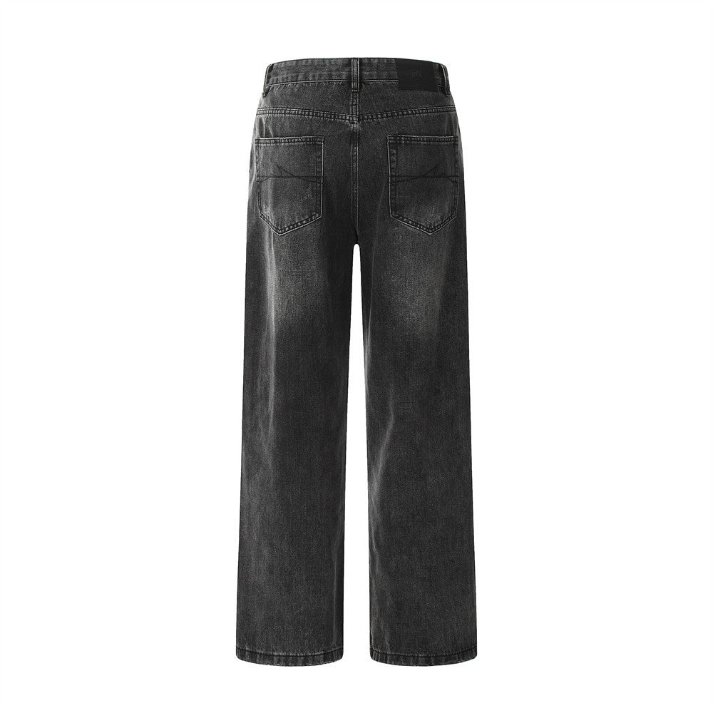 Washed And Worn Jeans American Retro Men